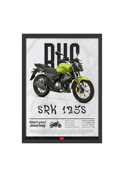 Rks Srk 125s Siyah Ahşap Çerçeveli Poster, Dekoratif Motosiklet Duvar Tablosu