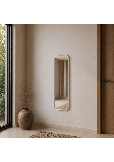 Modern Banyo Aynası 120x40 Cm Minimalist Dekoratif Duvar Aynası Modelleri Beyaz