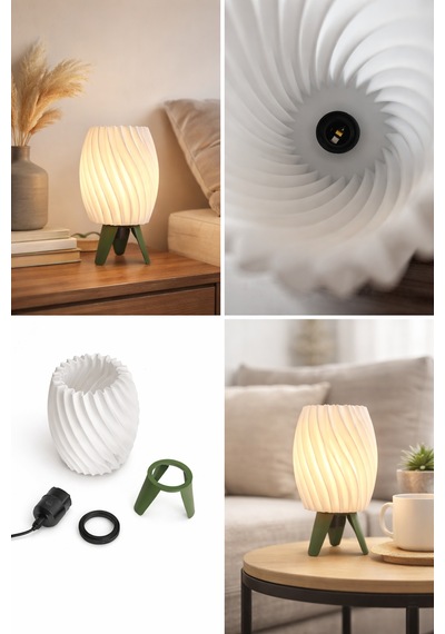 Modern Dekoratif Masa Lambası Spiral Tasarım Abajur Sert Plastik Gövde Gece Lambası