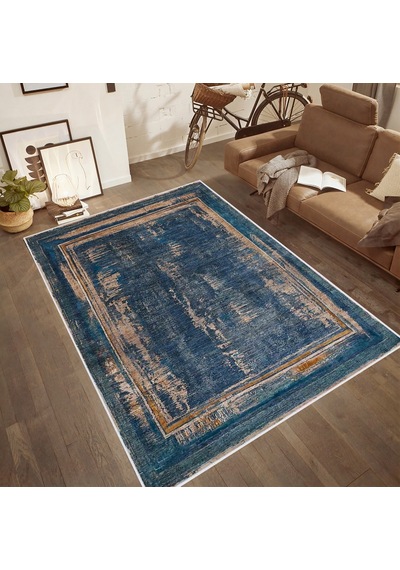 Rovigo Home Dijital Baskı Yıkanabilir Kaymaz Taban Salon Halısı Rvg0490 Lacivert