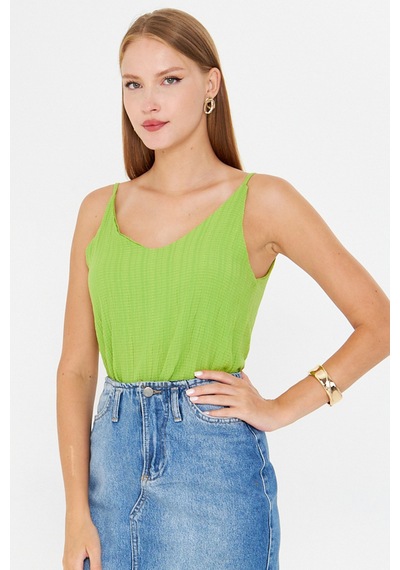 Armonika Kadın Fıstık Yeşili Keten Görünümlü Askılı Bluz Arm-24y001064 Armonika Kadın Fıstık Yeşili Keten Görünümlü Askılı Bluz Arm-24y001064