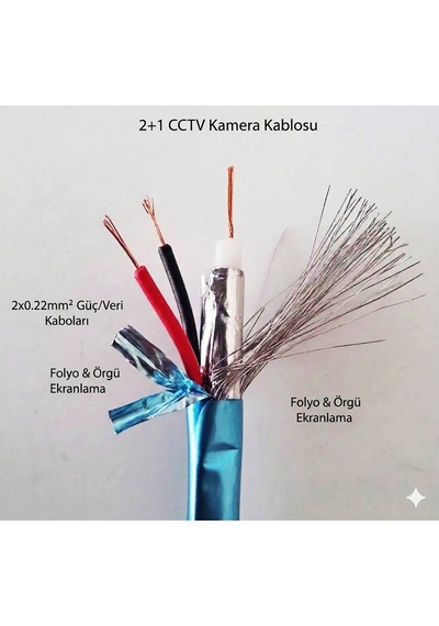 250 Metre Cctv Kablo 2+1 0.22mm 200+50m Güvenlik Kamera Kablosu