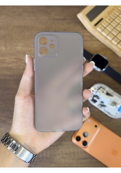 İphone 12 Uyumlu Süper İnce Mat Ultra Thin Silikon Kılıf Gri