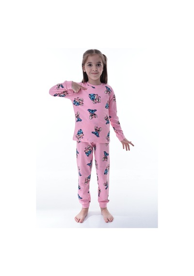 Çizgi Film Karakterli Kız Çocuk Pijama Takımı %100 Pamuk Rahat Ve Yumuşak Kumaş Pembe