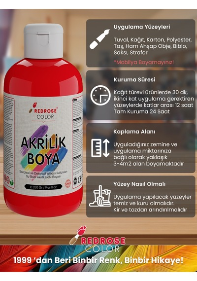 Red Rose Yeşil-mavi-kırmızı Akrilik Boya 3'lü Set 3 x 250 G