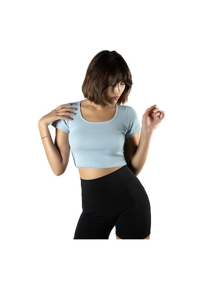 Terapi Men Açık Mavi Havuz Yaka Fitted/vücuda Oturan Kısa Kol Crop Tişört Açık Mavi