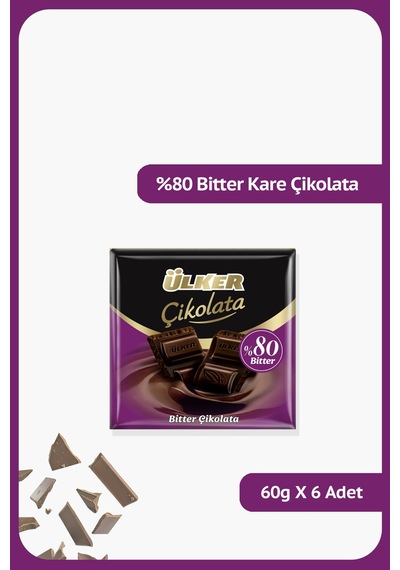 Ülker Çikolata Bitter %80 Kare 60 Gr X6 Paket