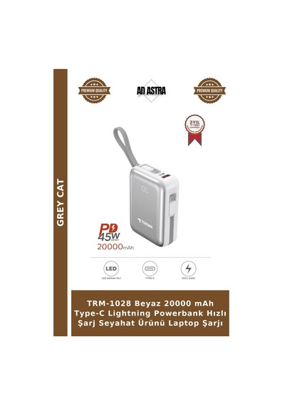 Trm-1028 Beyaz 20000 Mah Type-c Lightning Powerbank Hızlı Şarj Seyahat Ürünü Laptop Şarjı Çok Renkli