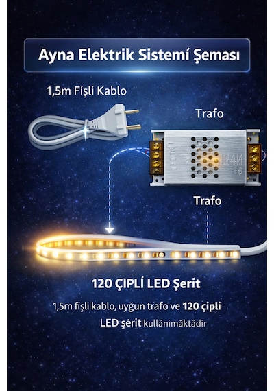 Digital Hayat Mavi Led Işıklı Kare Ayna Dekoratif Banyo Makyaj Aynası Mavi