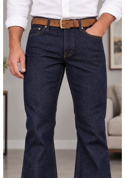 Cedy Denim Cedy Denım Premium Seri: Erkek Retro Flare Bootcut Jean - Geniş Paça Taşlanmış Denim Pantolon C370 Lacivert