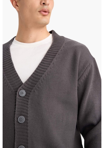 Defacto Relax Fit V Yaka Hırka E5343ax25wngr314 Gri