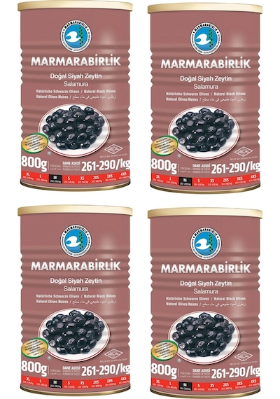 Marmarabirlik Doğal Salamura Zeytin 800 Gr Teneke M Boy 261-290 X 4 Adet