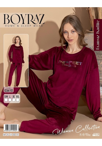 Boyraz Kadın Kışlık Fransız Kadife Bisiklet Yaka Uzun Kol Pijama Takımı 03410- 1 Adet Bordo Boyraz Kadın Kışlık Fransız Kadife Bisiklet Yaka Uzun Kol Pijama Takımı 03410- 1 Adet Bordo