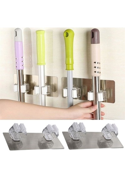 Pratik Organizer 4lü Yapışkanlı Fırça Paspas Mop Fırça Sabitleyici Ergonomik Alet Aparatı