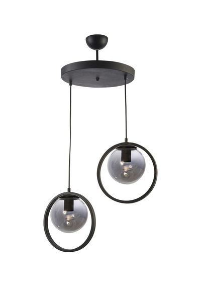 Nina Modern Salon - Mutfak - Yatak Odası Metal Halkalı Kapalı Camlı Ikili Avize Füme Füme