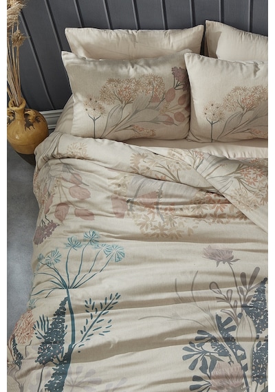 BonjardinHome Lotus Keten Nevresim Takımı Krem Renk Krem