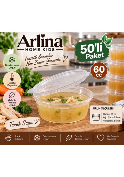 60 Cc Kendinden Kapaklı Sıcağa Dayanıklı Sos & Saklama Kabı 50 Li Paket Şeffaf