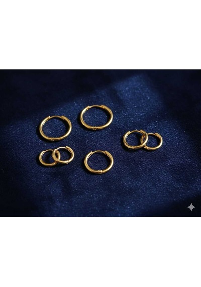 Çelik 3 Çift Set Küpe Gold Altın