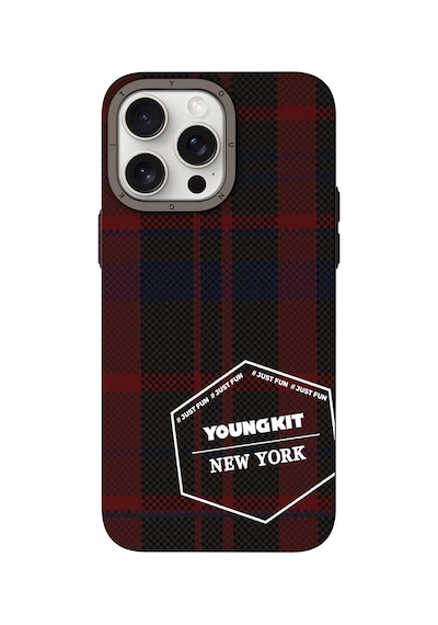 Apple Uyumlu iPhone 15 Pro Max Kılıf Ekose Desenli Youngkit Gezhi Serisi Kapak Kırmızı