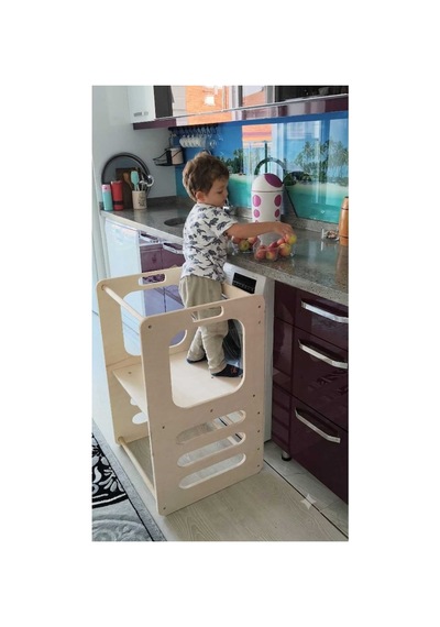 Ahşap Çocuk Öğrenme Kulesi, Mutfak Yardımcı Kulesi, Montessori Basamaklı Tabure 80x50x45 Cm Diğer