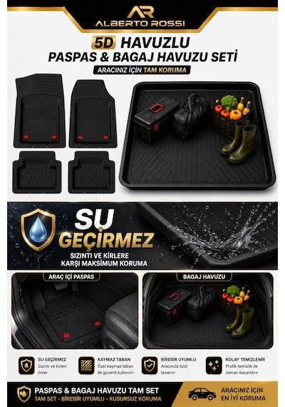 Fıat Linea 2007+ Uyumlu Araca Özel 3d Bagaj Havuzu Ve Paspas Joker Siyah