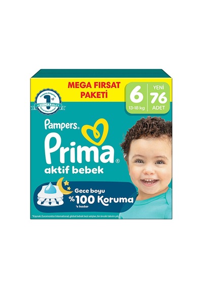 Prima Aktif Bebek Mega Fırsat Paketi 6 Beden 76 Adet