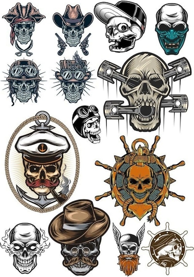 İskelet Kurukafa Sticker Set-4 13 Parça Telefon, Tablet, Defter, Laptop Sticker