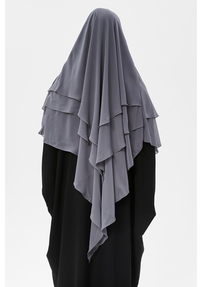 Altobeh Hazır Pratik Şifon Üç Katlı Peçeli Üçgen Hac Umre Şalı Sufle Hijab Nikap Füme