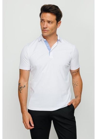 Erkek Polo Yaka Düğmeli Cepli T-shirt Beyaz Beyaz