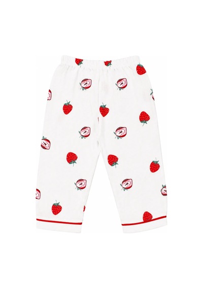 Bebegen Kız Bebek Beyaz Kırmızı Çilek Baskılı Müslin Pijama Takımı Çok Renkli