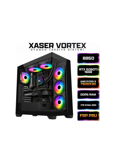 Xaser Vortex X150 R5-7500X3XD 16 GB 1 TB SSD 16 GB RTX5060Tİ Dos Masaüstü Oyuncu Bilgisayarı