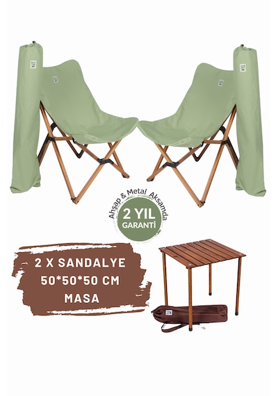 Bag The Joy Ahşap Masa Sandalye Seti Kahve - Su Yeşili 50 50 50 CM