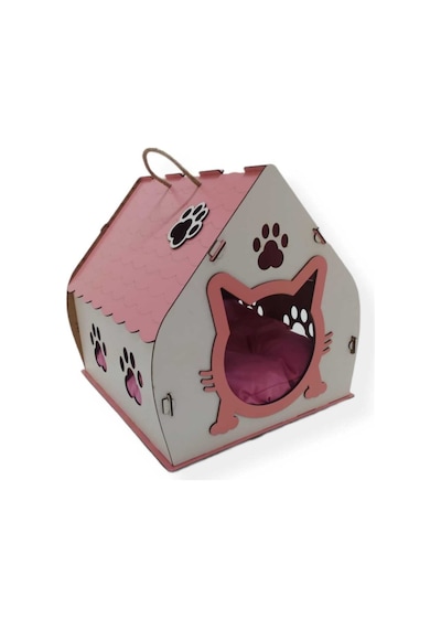 Ahşap Yetişkin Kedi Evi Pembe