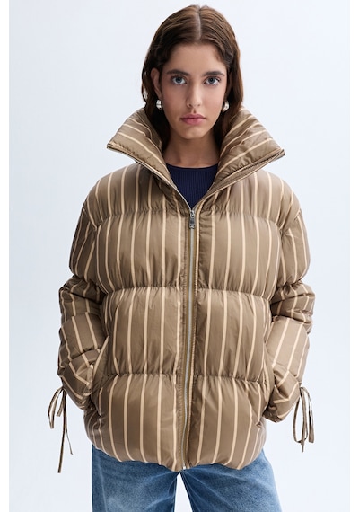 Mudo Kadın Kadın Kahverengi Çizgili Dik Yaka Puffer Mont 1262691 Açık Kahve