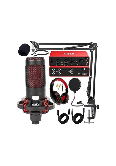 Midex Functional Paket-2 Stüdyo Ekipmanları Mikrofon 4 Çıkış Ses Kartı Full Set