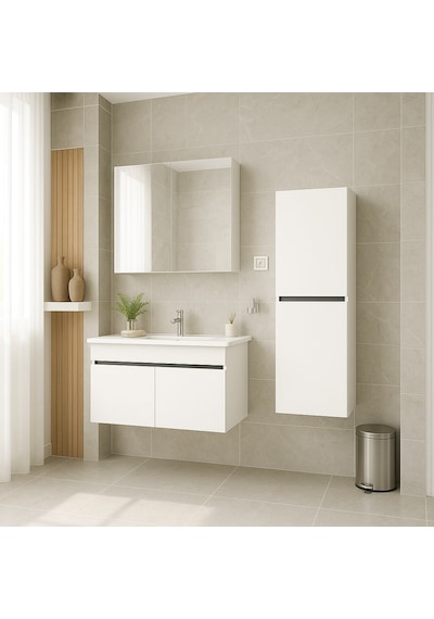 DMZ Home Concept Arista 80 Cm Beyaz renkli, Tamamı Mdf, Seramik Lavabolu, Alt - Üst Ve Boy Dolaplı DMZ Home Concept Arista 80 Cm Beyaz renkli, Tamamı Mdf, Seramik Lavabolu, Alt - Üst Ve Boy Dolaplı