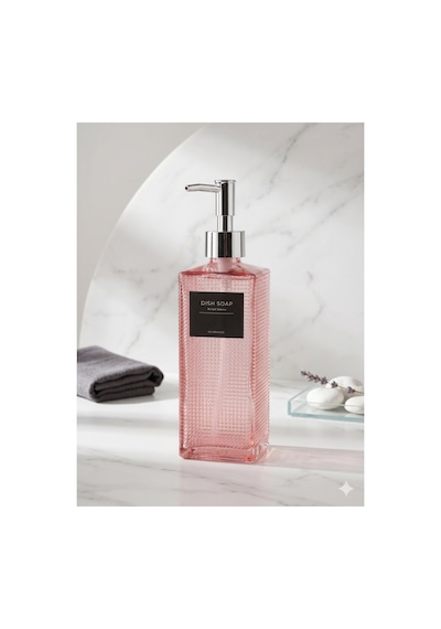Premium Dokulu Cam Sıvı Sabunluk 500ml - 23 X 7 X 7 Cm Pembe