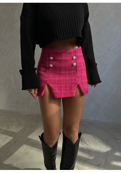 She Quetzal Rahatlık Ve Şıklığın Birleşimi: Şort Etek - Pembe Kenarları Düğme Pembe