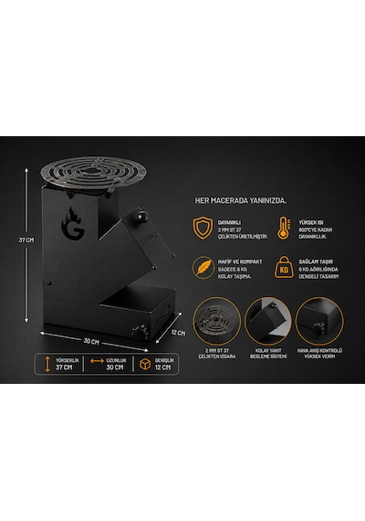 Eylux Roket Soba, Rocket Stove 37x30x12 Kamp Ocağı, Odun Veya Pelet Kolay Yakıt Besleme Kapağı Ve 800 Derece Isıya Dayanıklı 2 Mm Çelik Üretim Siyah Eylux Roket Soba, Rocket Stove 37x30x12 Kamp Ocağı, Odun Veya Pelet Kolay Yakıt Besleme Kapağı Ve 800 Derece Isıya Dayanıklı 2 Mm Çelik Üretim Siyah
