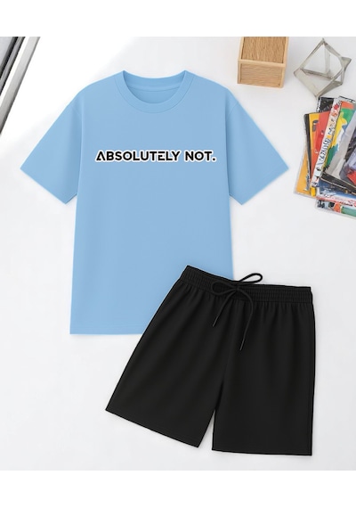 Uyguntarz Unisex Kesinlikle Hayır. Tasarım Basklı Tshirt Şort Takımı Bebe Mavi