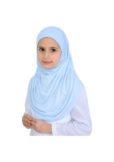 Modish Group Kız Çocuk Hazır Başörtüsü Pratik Penye Şal Tesettür Giyim Mavi