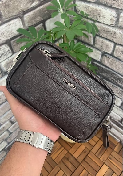 Guard Leather Guard Kahverengi Hakiki Deri Şifreli El Çantası Çok Renkli