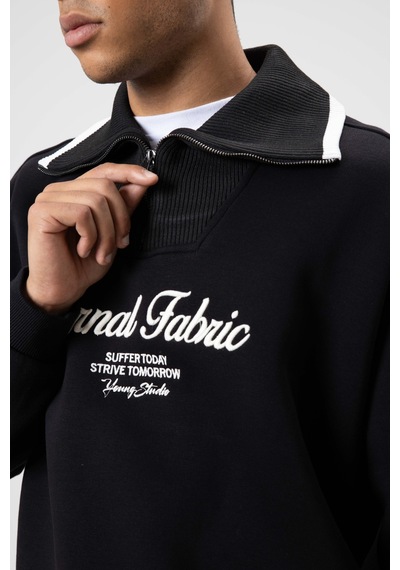Vamos Oversize Fermuarlı Yaka Sweatshirt Siyah