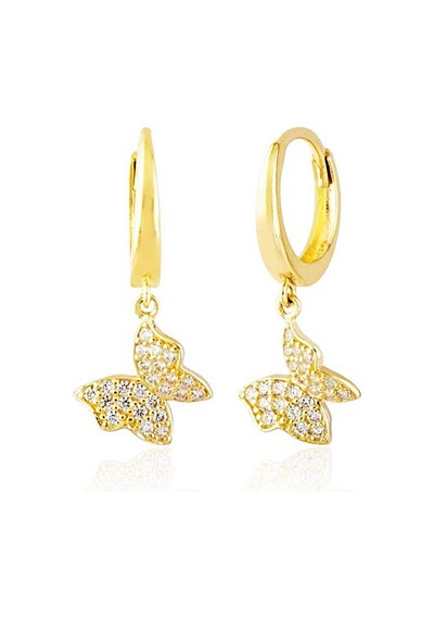Sembol Gold Kelebek Altın Sallantılı Küpe 14K Gold Taşlı