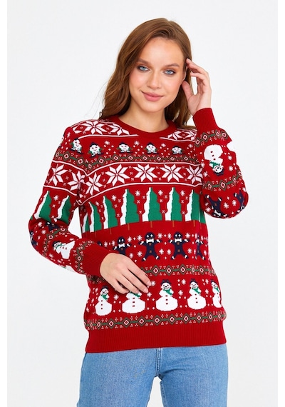 Tarz Cool Kırmızı Kadın Christmas Yılbaşı Kazağı Kırmızı