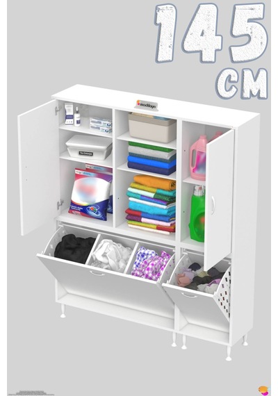 Ohbe 100 + 45cm Genişlik 160cm Boy 32,5cm Derinlik Kirli Sepetli 2 Uzun Kapak Çok Amaçlı Banyo Dolabı Beyaz Ohbe 100 + 45cm Genişlik 160cm Boy 32,5cm Derinlik Kirli Sepetli 2 Uzun Kapak Çok Amaçlı Banyo Dolabı Beyaz