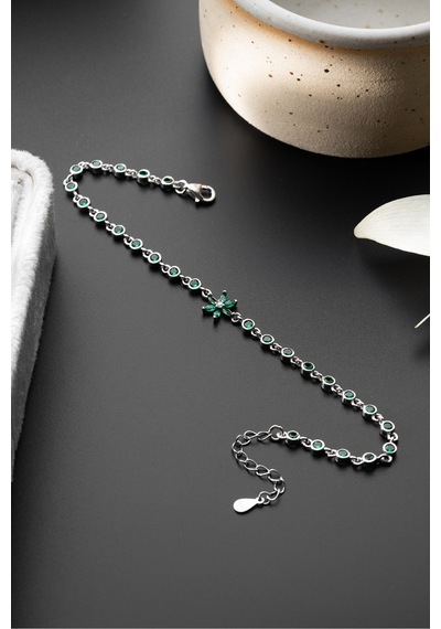 Çekirdekjewelry 925 Ayar Gümüş Yeşil Taşlı Lotus Bileklik Gri
