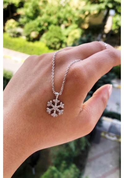 Zirkon Taşlı Kar Tanesi Model Kadın Kolye  Bbk03 Gümüş