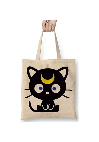 Toyaso Sailor Moon Luna Bez Çanta Uzun Saplı Alışveriş Çantası Plaj Çantası Beyaz