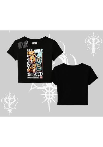 Tarzsokak Babby Tee Tshirt Fake Smile Mood Ayıcık Grafik Baskılı Siyah